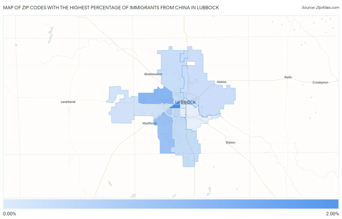 Zip Codes with the Highest Percentage of Immigrants from China in Lubbock Map