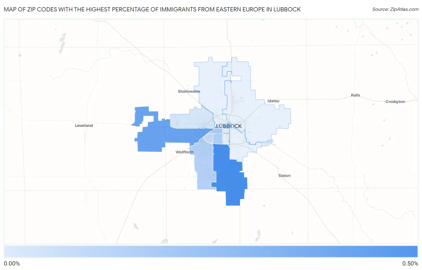Zip Codes with the Highest Percentage of Immigrants from Eastern Europe in Lubbock Map