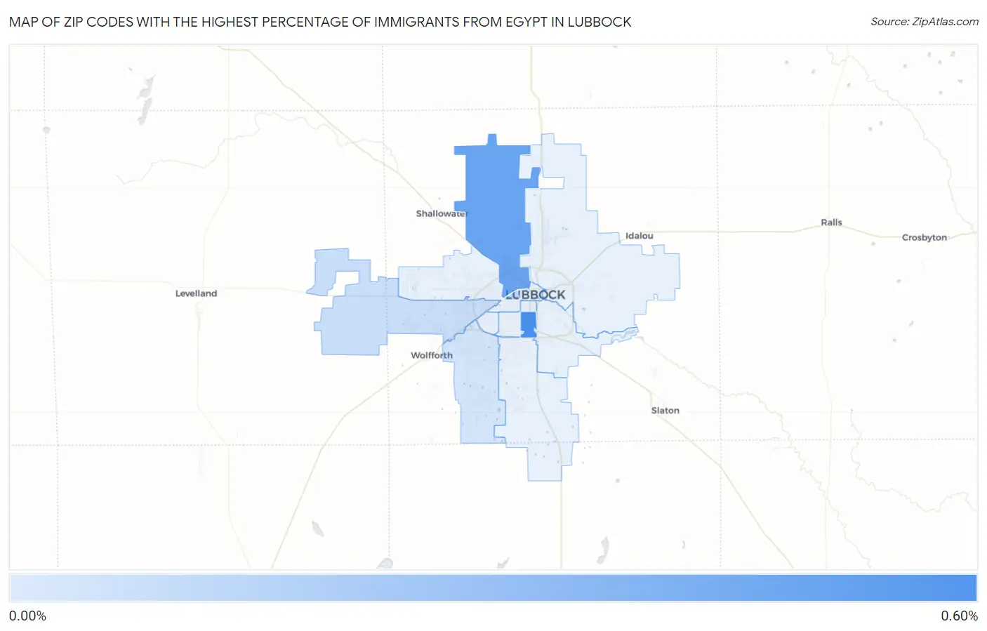 Zip Codes with the Highest Percentage of Immigrants from Egypt in Lubbock Map