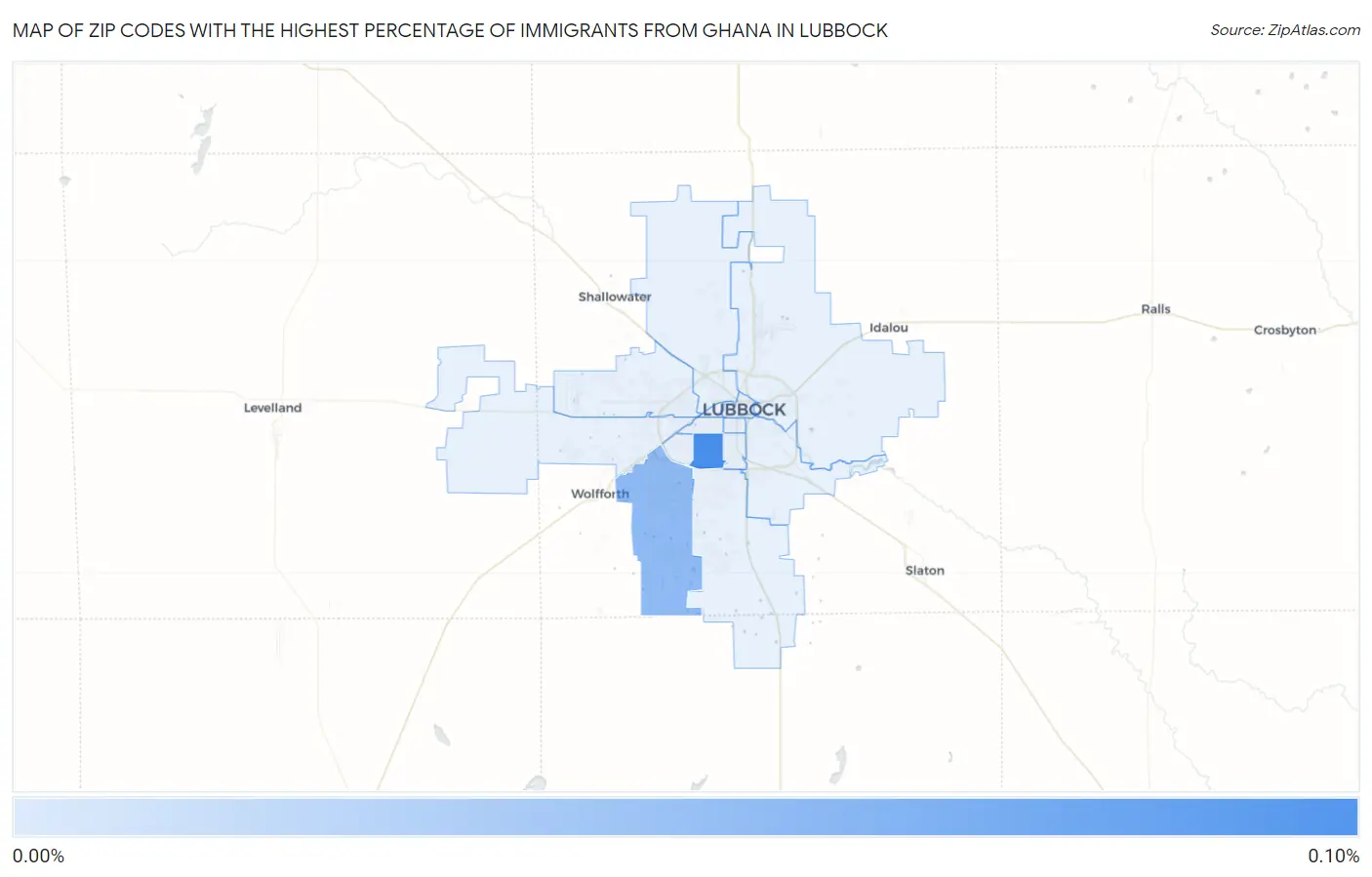 Zip Codes with the Highest Percentage of Immigrants from Ghana in Lubbock Map