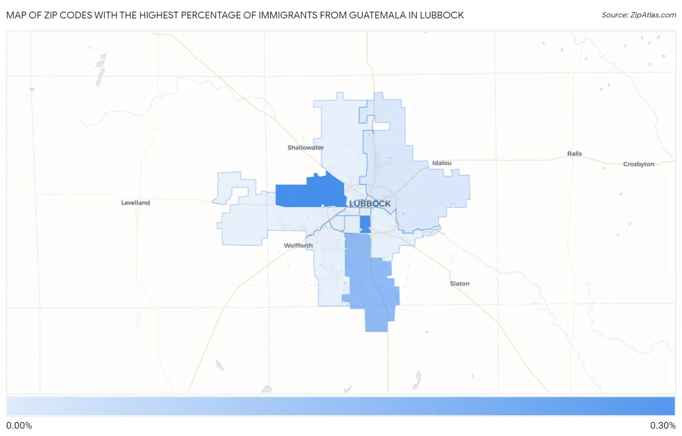 Zip Codes with the Highest Percentage of Immigrants from Guatemala in Lubbock Map