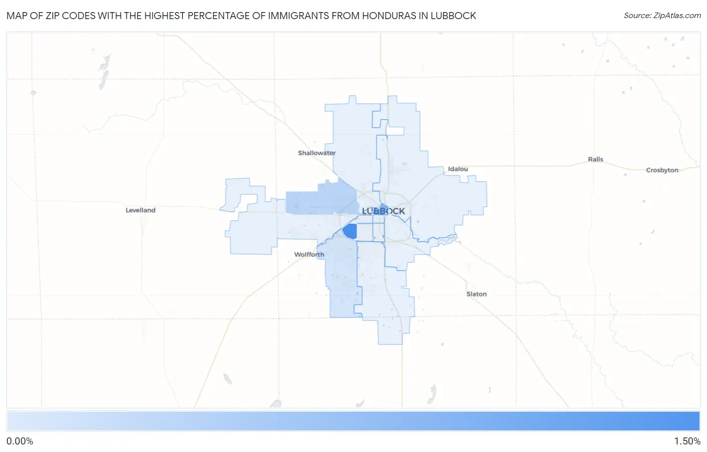 Zip Codes with the Highest Percentage of Immigrants from Honduras in Lubbock Map