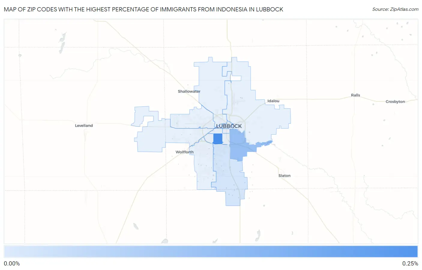 Zip Codes with the Highest Percentage of Immigrants from Indonesia in Lubbock Map