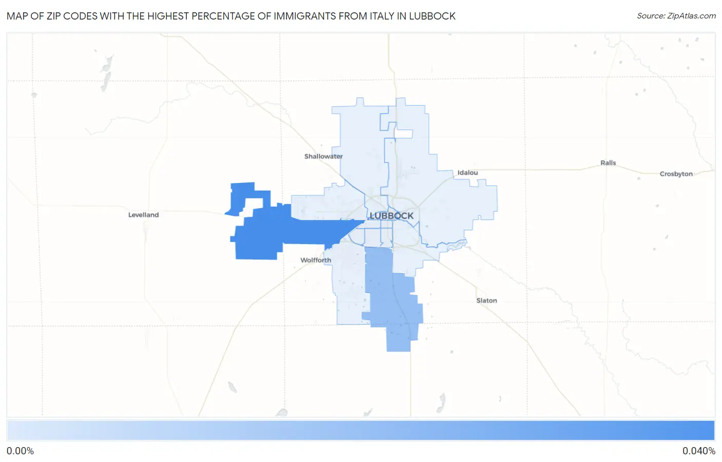 Zip Codes with the Highest Percentage of Immigrants from Italy in Lubbock Map