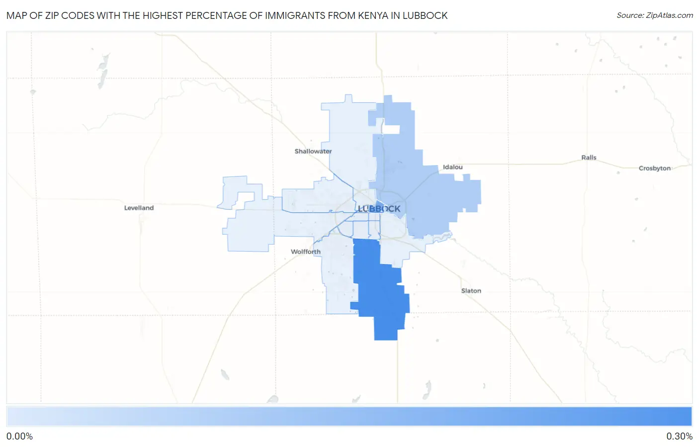 Zip Codes with the Highest Percentage of Immigrants from Kenya in Lubbock Map
