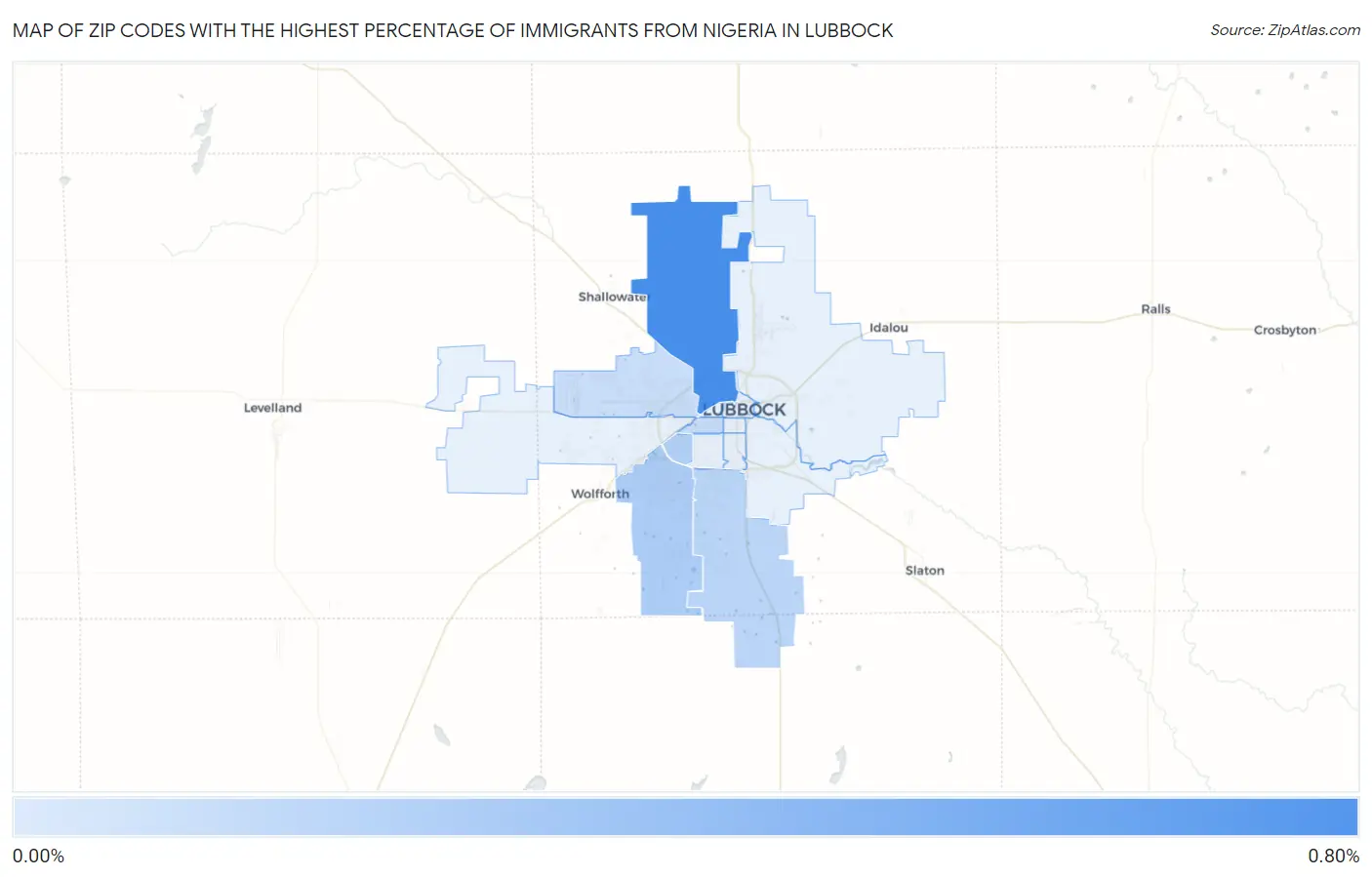Zip Codes with the Highest Percentage of Immigrants from Nigeria in Lubbock Map