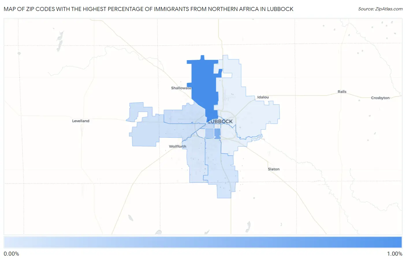Zip Codes with the Highest Percentage of Immigrants from Northern Africa in Lubbock Map