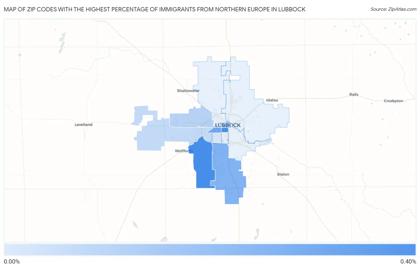 Zip Codes with the Highest Percentage of Immigrants from Northern Europe in Lubbock Map