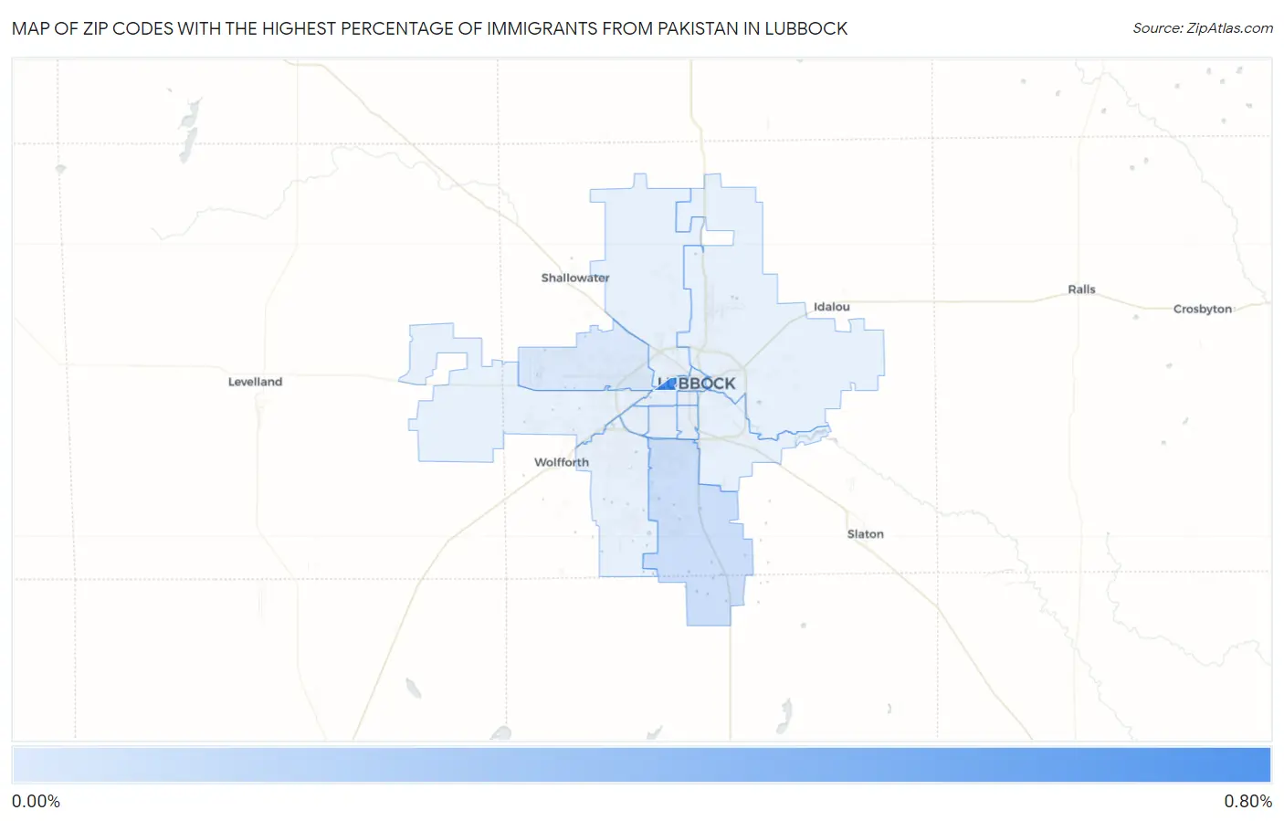 Zip Codes with the Highest Percentage of Immigrants from Pakistan in Lubbock Map