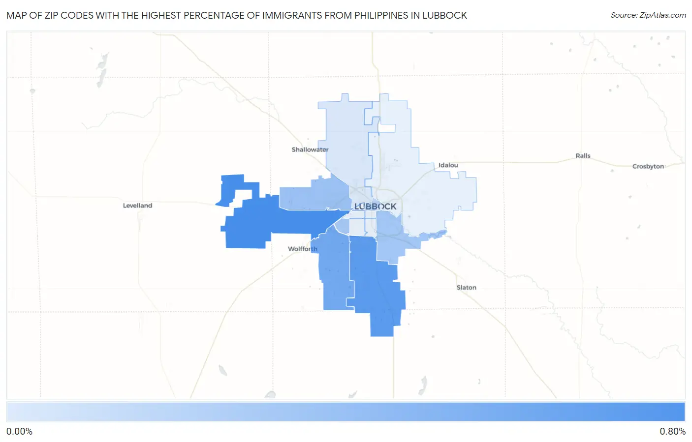 Zip Codes with the Highest Percentage of Immigrants from Philippines in Lubbock Map