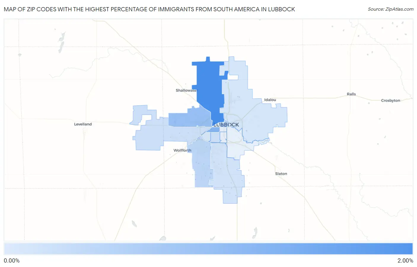 Zip Codes with the Highest Percentage of Immigrants from South America in Lubbock Map