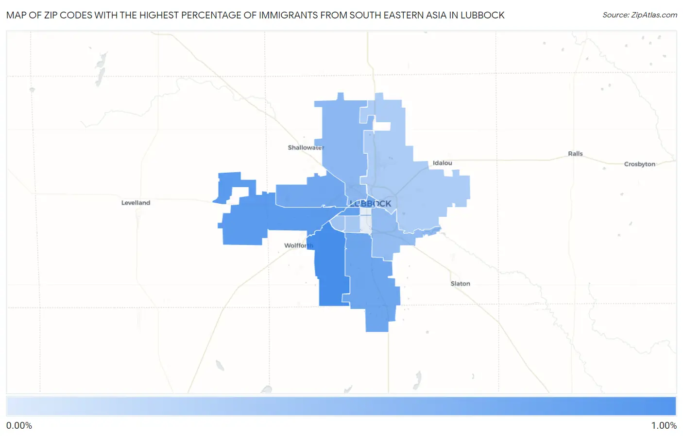 Zip Codes with the Highest Percentage of Immigrants from South Eastern Asia in Lubbock Map