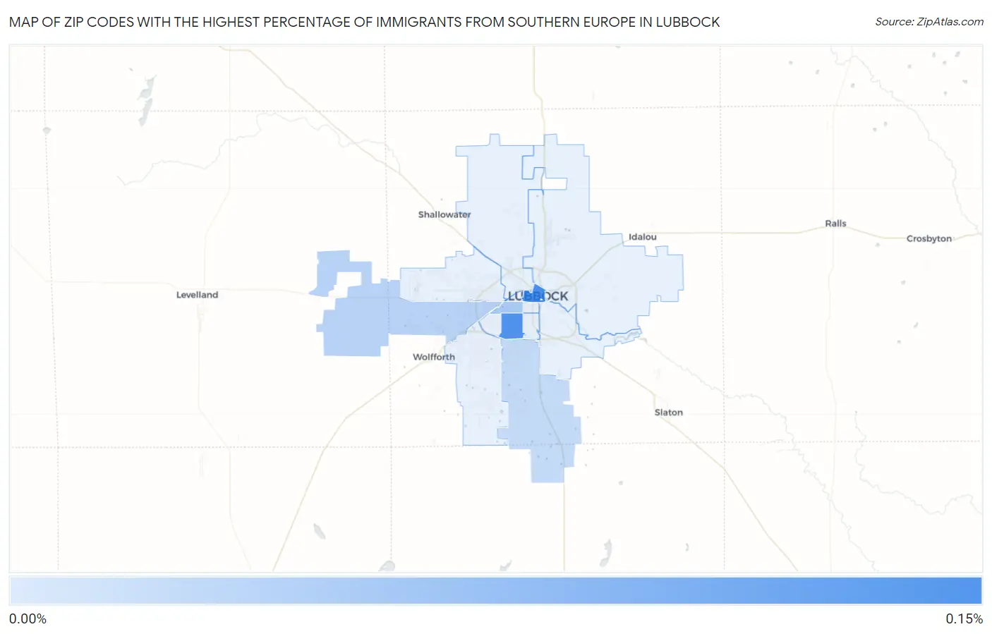 Zip Codes with the Highest Percentage of Immigrants from Southern Europe in Lubbock Map