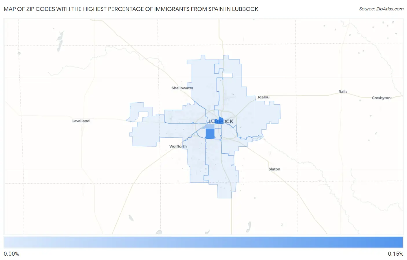 Zip Codes with the Highest Percentage of Immigrants from Spain in Lubbock Map