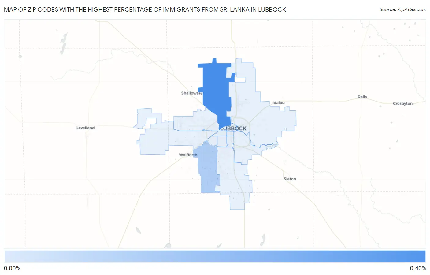 Zip Codes with the Highest Percentage of Immigrants from Sri Lanka in Lubbock Map