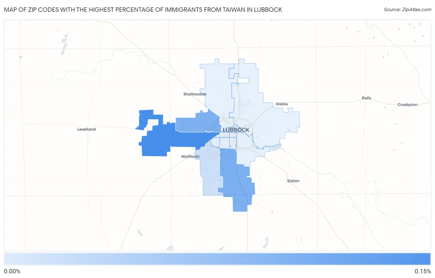 Zip Codes with the Highest Percentage of Immigrants from Taiwan in Lubbock Map