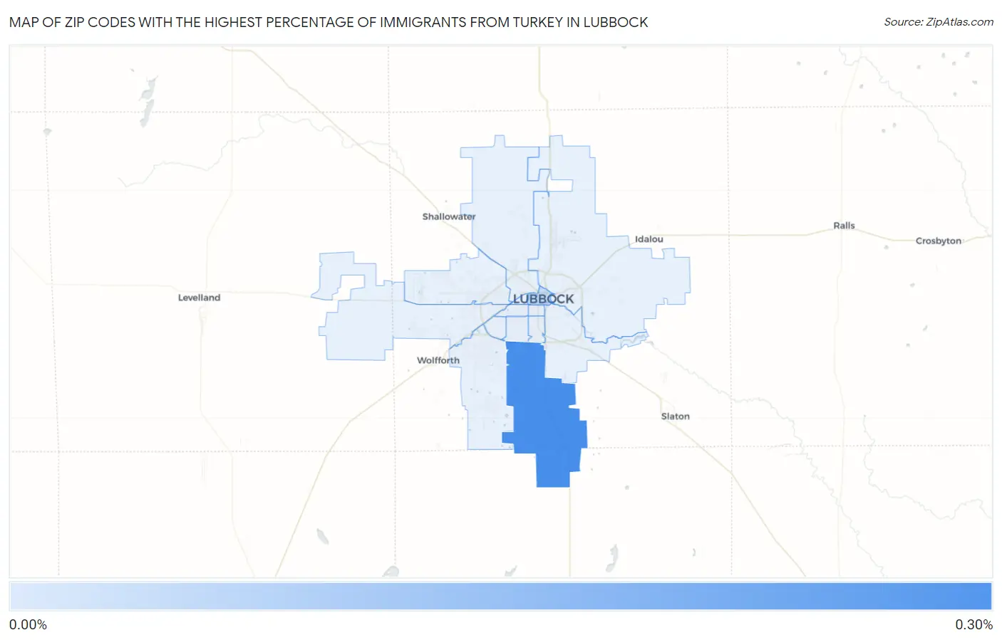 Zip Codes with the Highest Percentage of Immigrants from Turkey in Lubbock Map