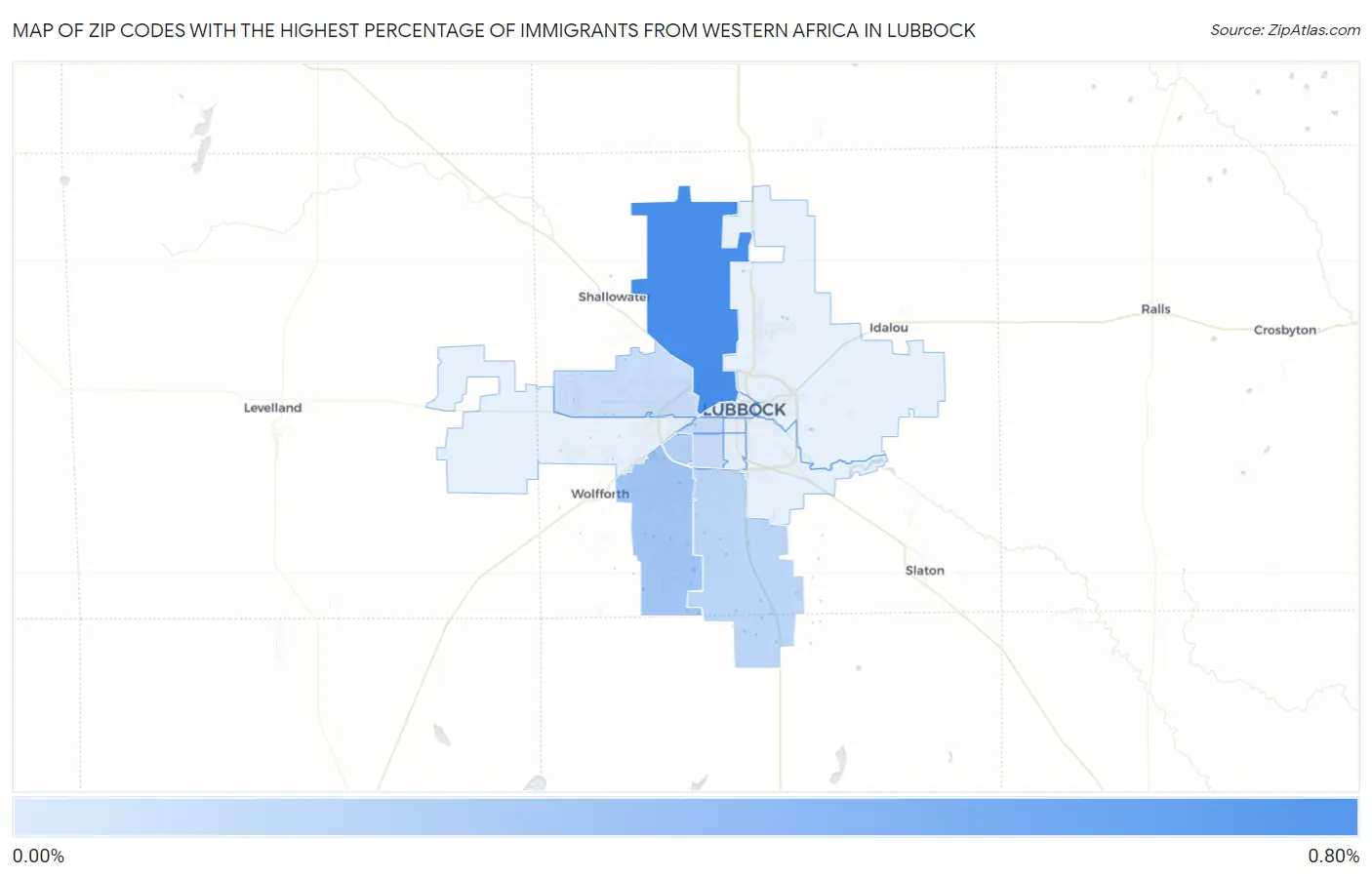 Zip Codes with the Highest Percentage of Immigrants from Western Africa in Lubbock Map