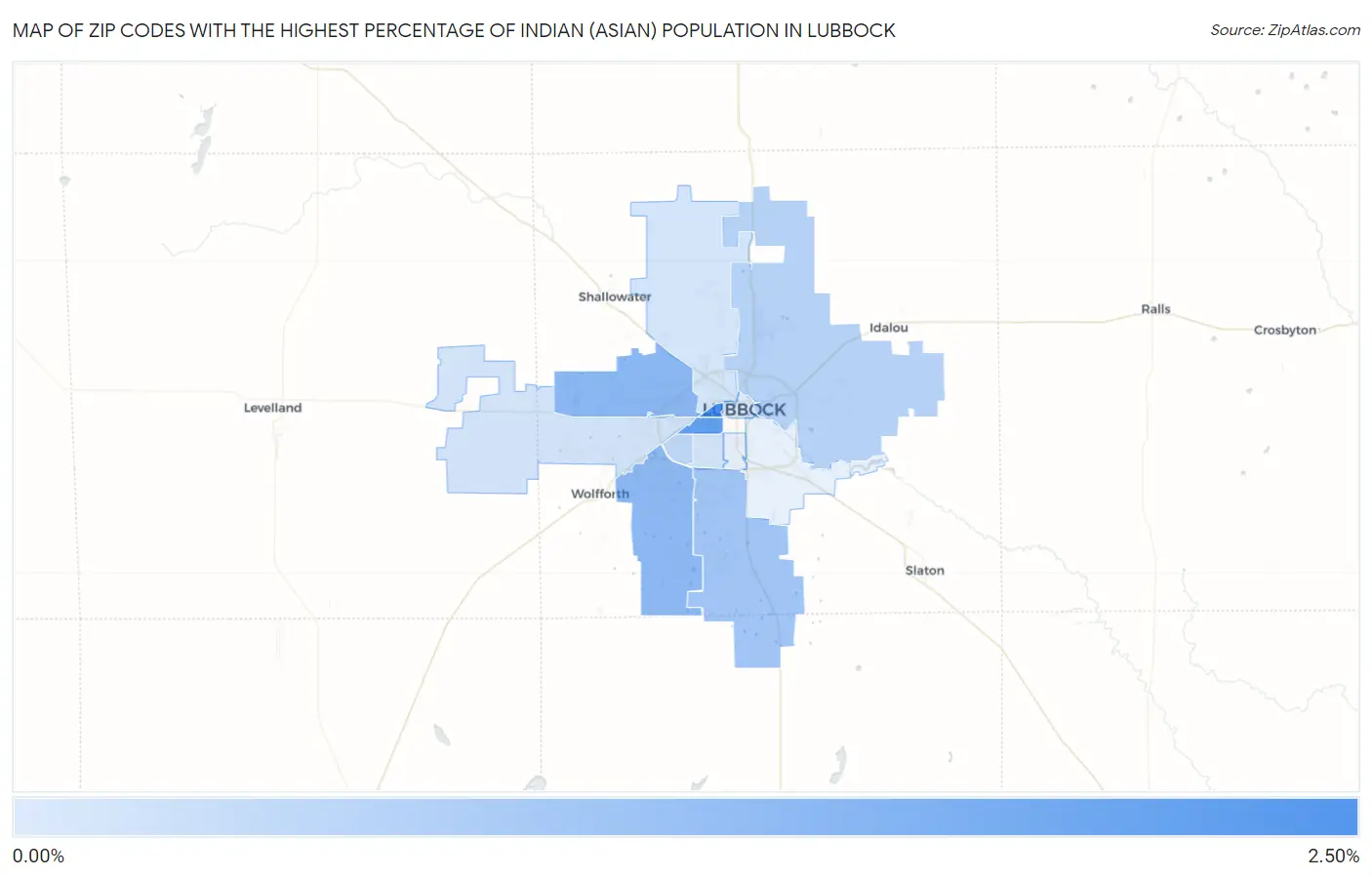 Zip Codes with the Highest Percentage of Indian (Asian) Population in Lubbock Map