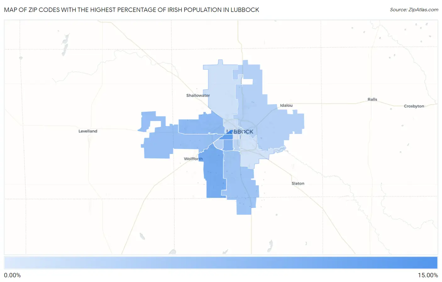 Zip Codes with the Highest Percentage of Irish Population in Lubbock Map