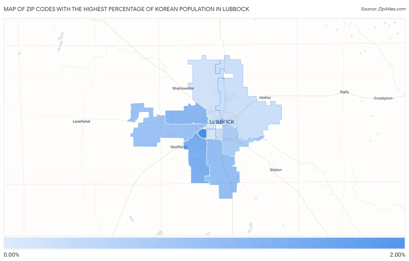 Zip Codes with the Highest Percentage of Korean Population in Lubbock Map