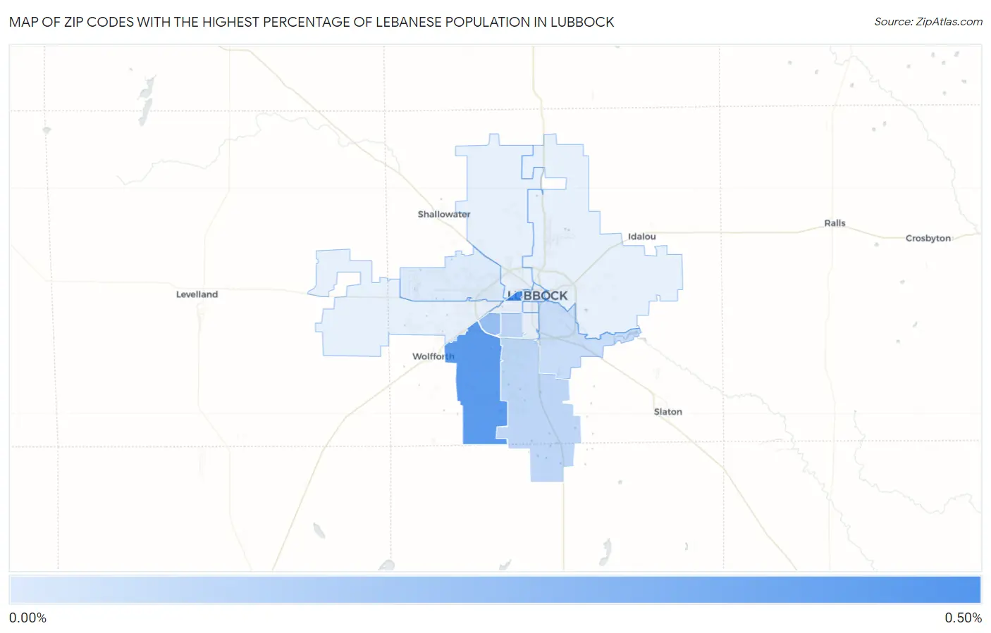 Zip Codes with the Highest Percentage of Lebanese Population in Lubbock Map
