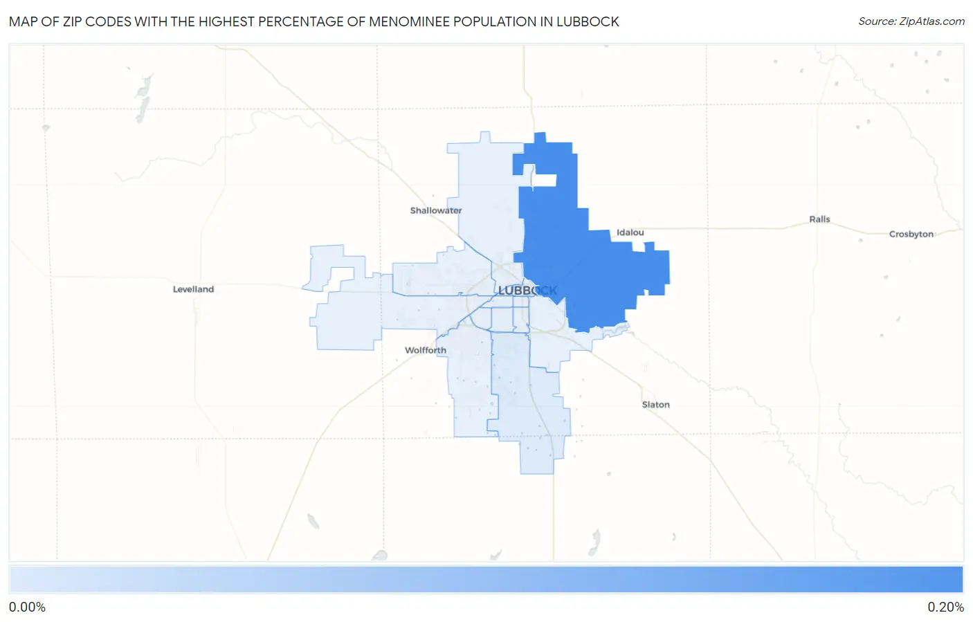 Zip Codes with the Highest Percentage of Menominee Population in Lubbock Map