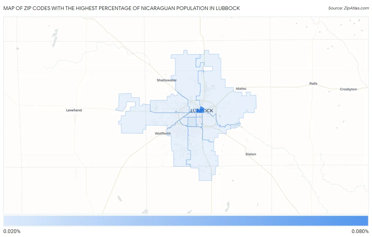Zip Codes with the Highest Percentage of Nicaraguan Population in Lubbock Map