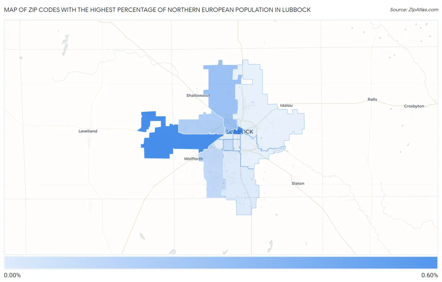Zip Codes with the Highest Percentage of Northern European Population in Lubbock Map