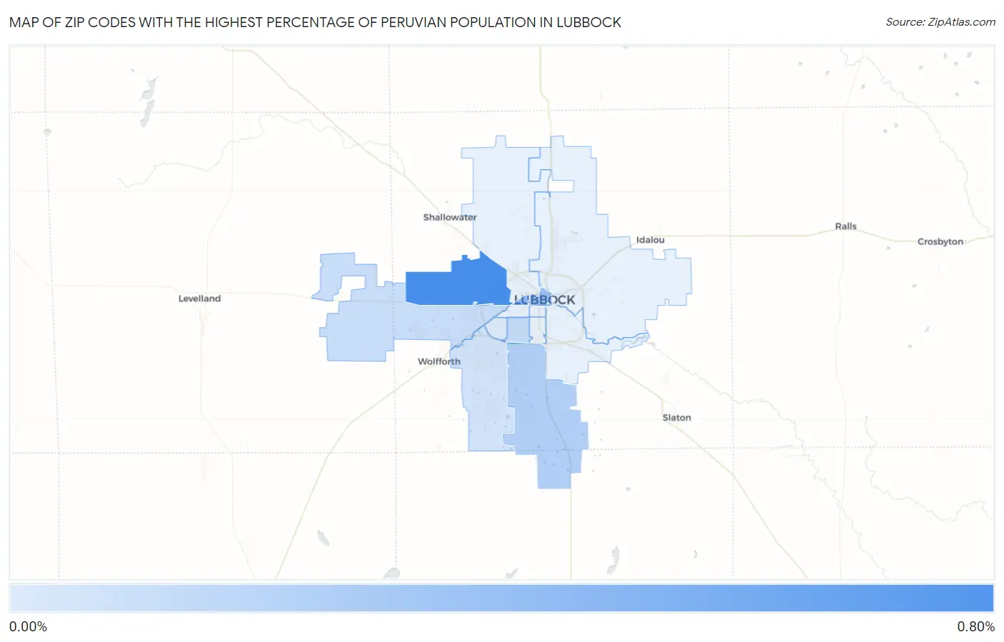 Zip Codes with the Highest Percentage of Peruvian Population in Lubbock Map