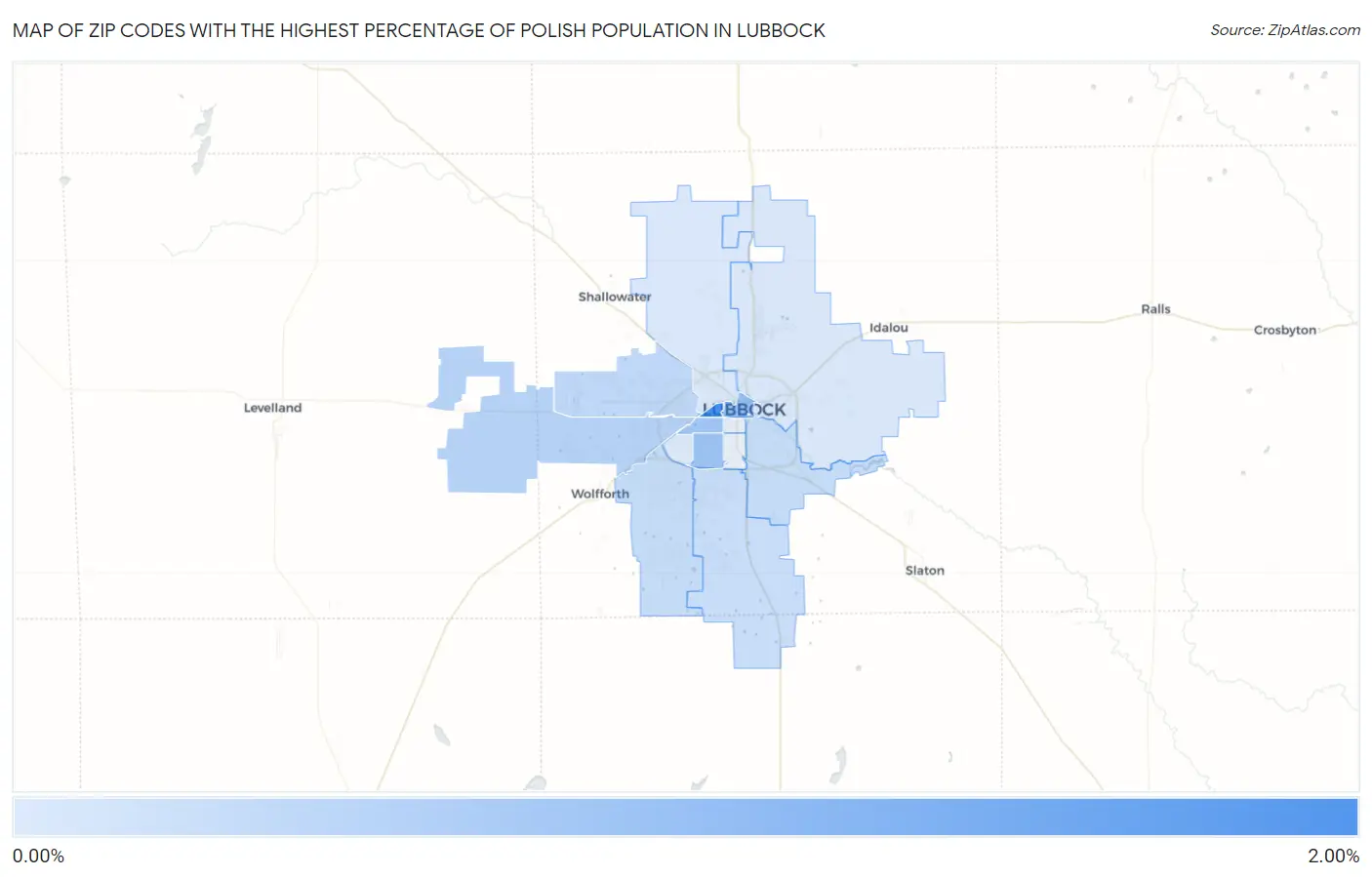 Zip Codes with the Highest Percentage of Polish Population in Lubbock Map