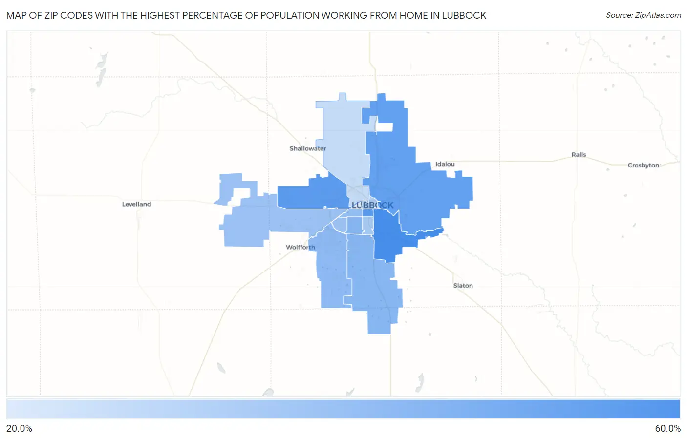 Zip Codes with the Highest Percentage of Population Working from Home in Lubbock Map
