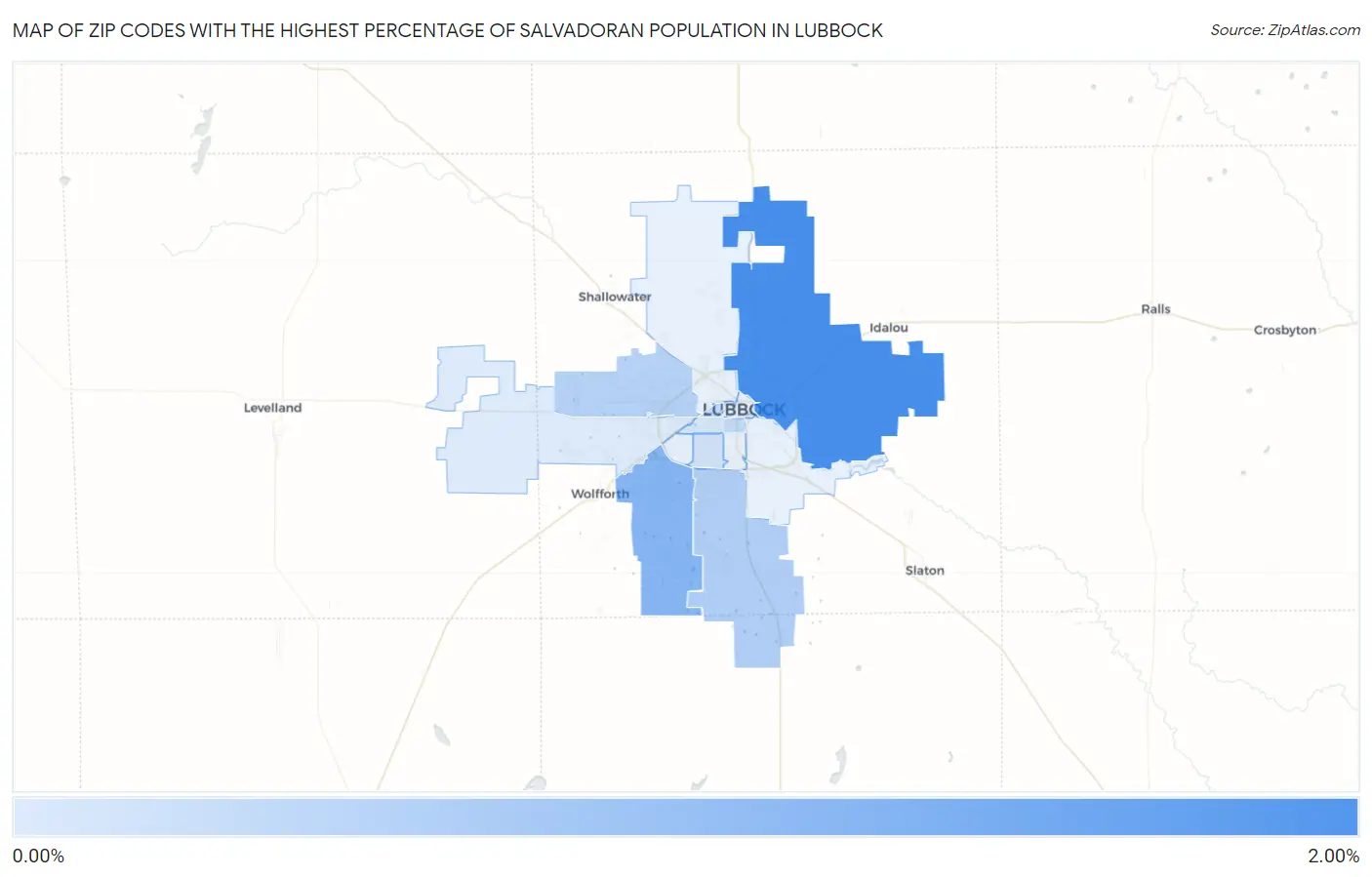 Zip Codes with the Highest Percentage of Salvadoran Population in Lubbock Map