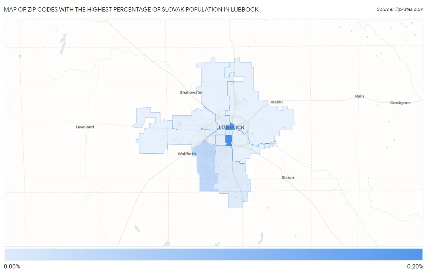 Zip Codes with the Highest Percentage of Slovak Population in Lubbock Map