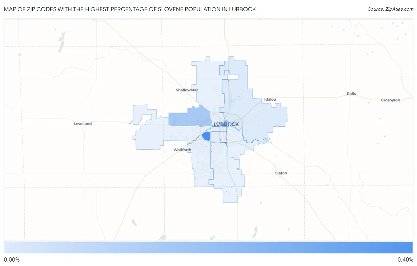 Zip Codes with the Highest Percentage of Slovene Population in Lubbock Map