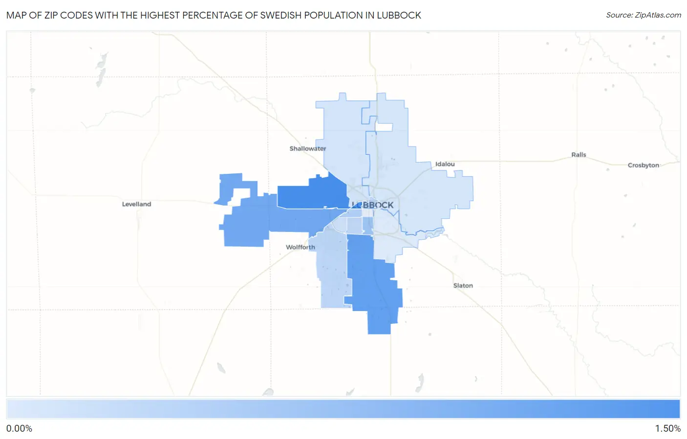 Zip Codes with the Highest Percentage of Swedish Population in Lubbock Map