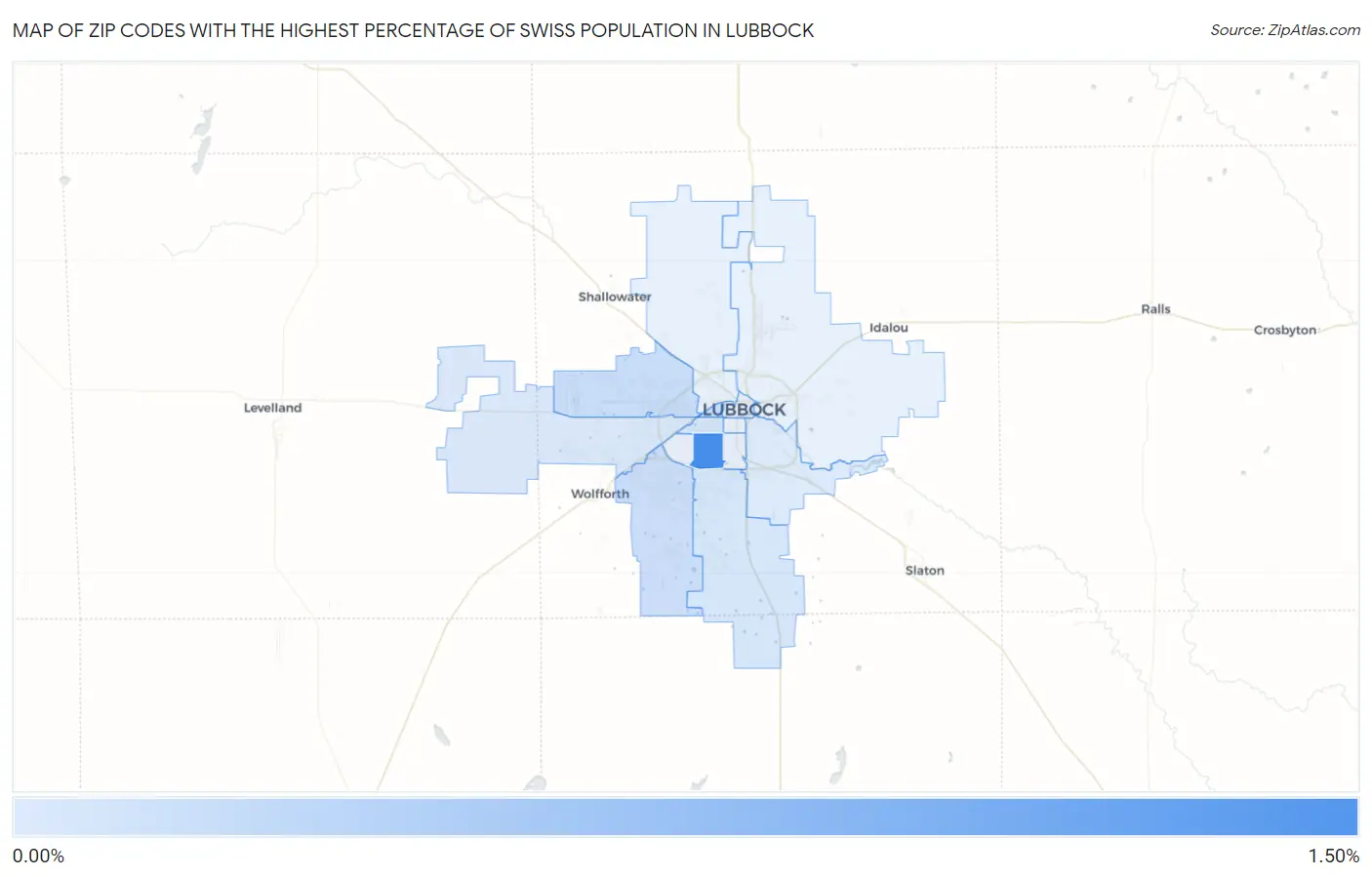 Zip Codes with the Highest Percentage of Swiss Population in Lubbock Map
