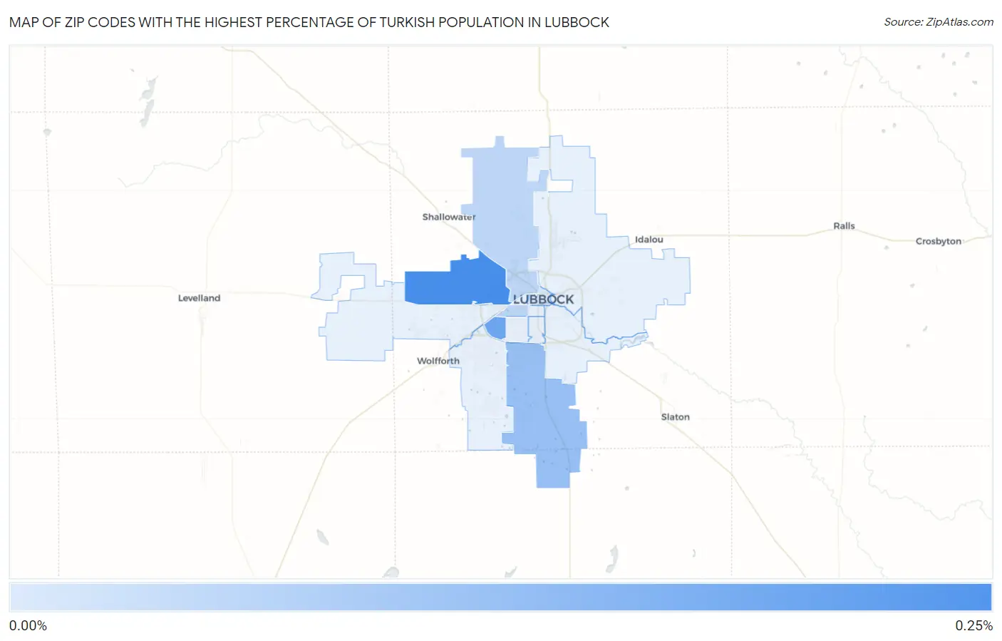 Zip Codes with the Highest Percentage of Turkish Population in Lubbock Map