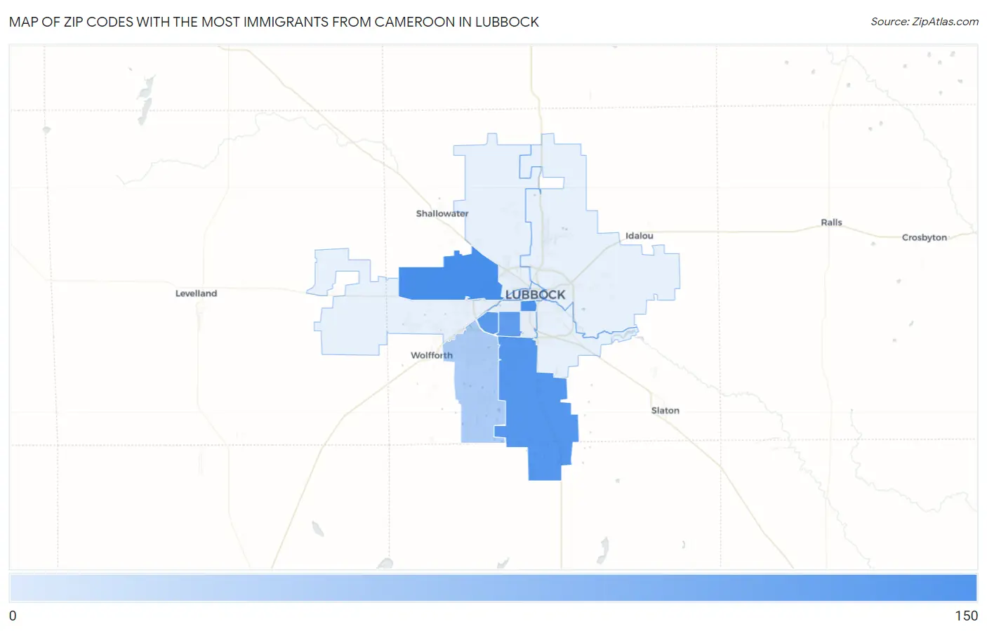 Zip Codes with the Most Immigrants from Cameroon in Lubbock Map