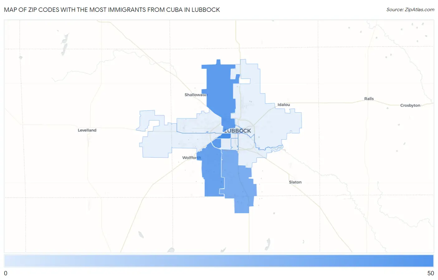 Zip Codes with the Most Immigrants from Cuba in Lubbock Map