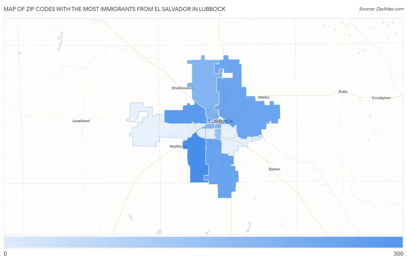 Zip Codes with the Most Immigrants from El Salvador in Lubbock Map