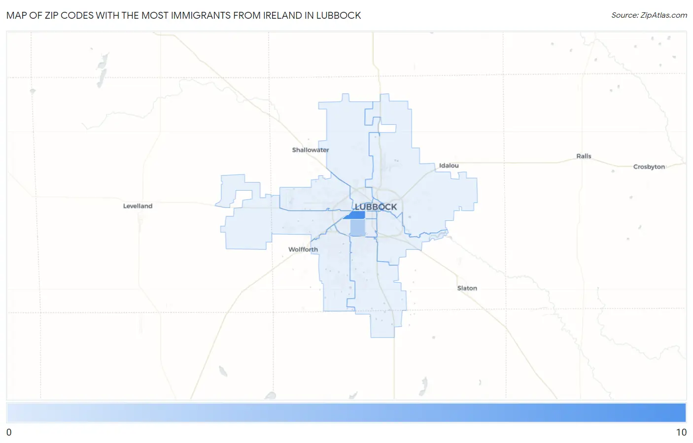 Zip Codes with the Most Immigrants from Ireland in Lubbock Map