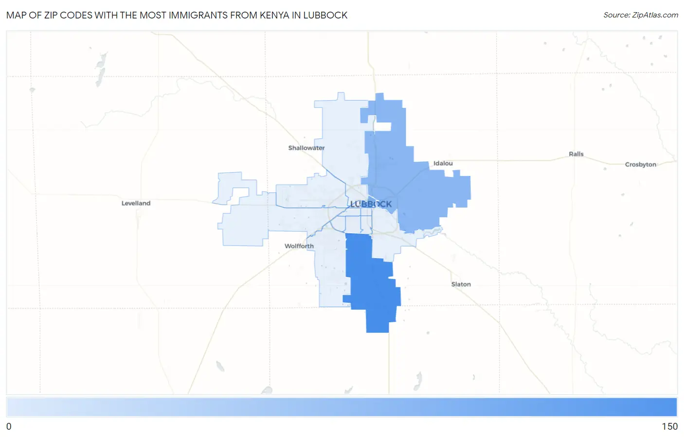 Zip Codes with the Most Immigrants from Kenya in Lubbock Map