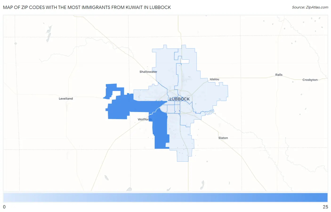 Zip Codes with the Most Immigrants from Kuwait in Lubbock Map