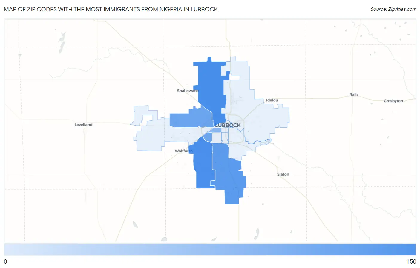 Zip Codes with the Most Immigrants from Nigeria in Lubbock Map
