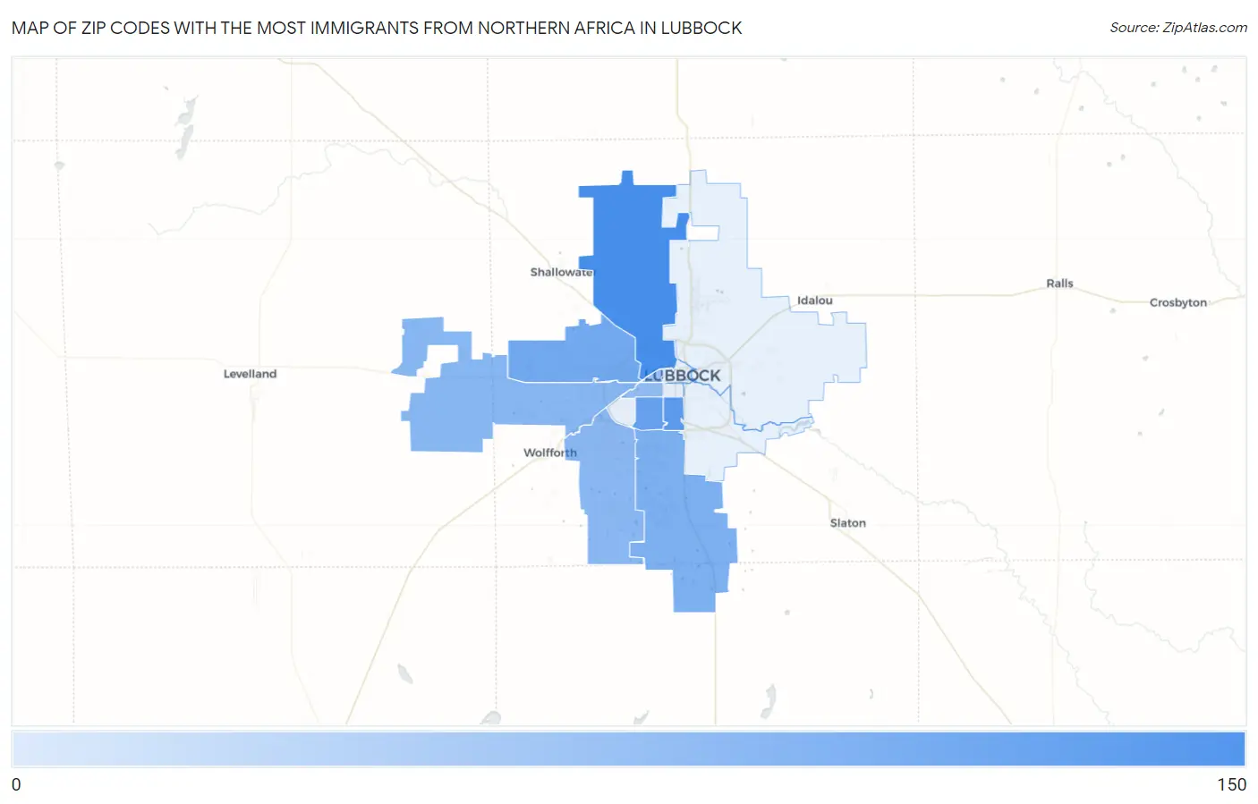 Zip Codes with the Most Immigrants from Northern Africa in Lubbock Map