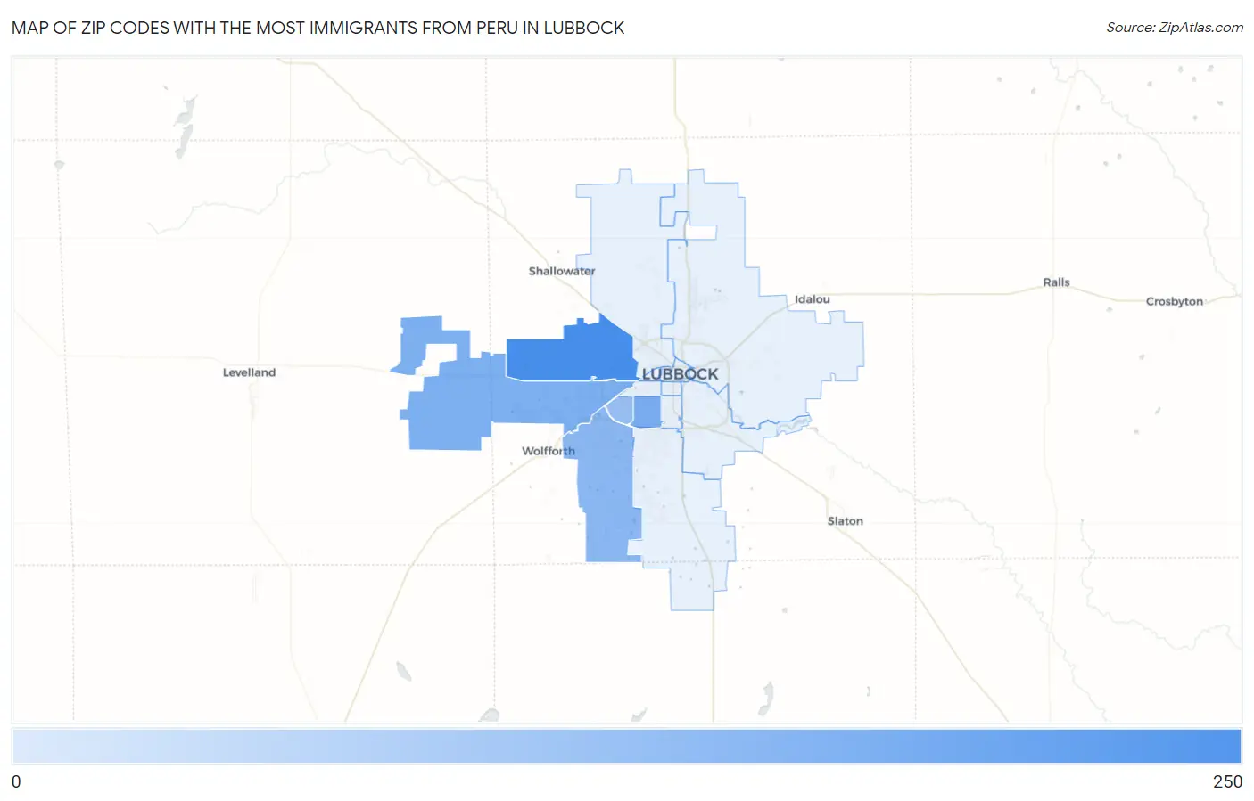 Zip Codes with the Most Immigrants from Peru in Lubbock Map