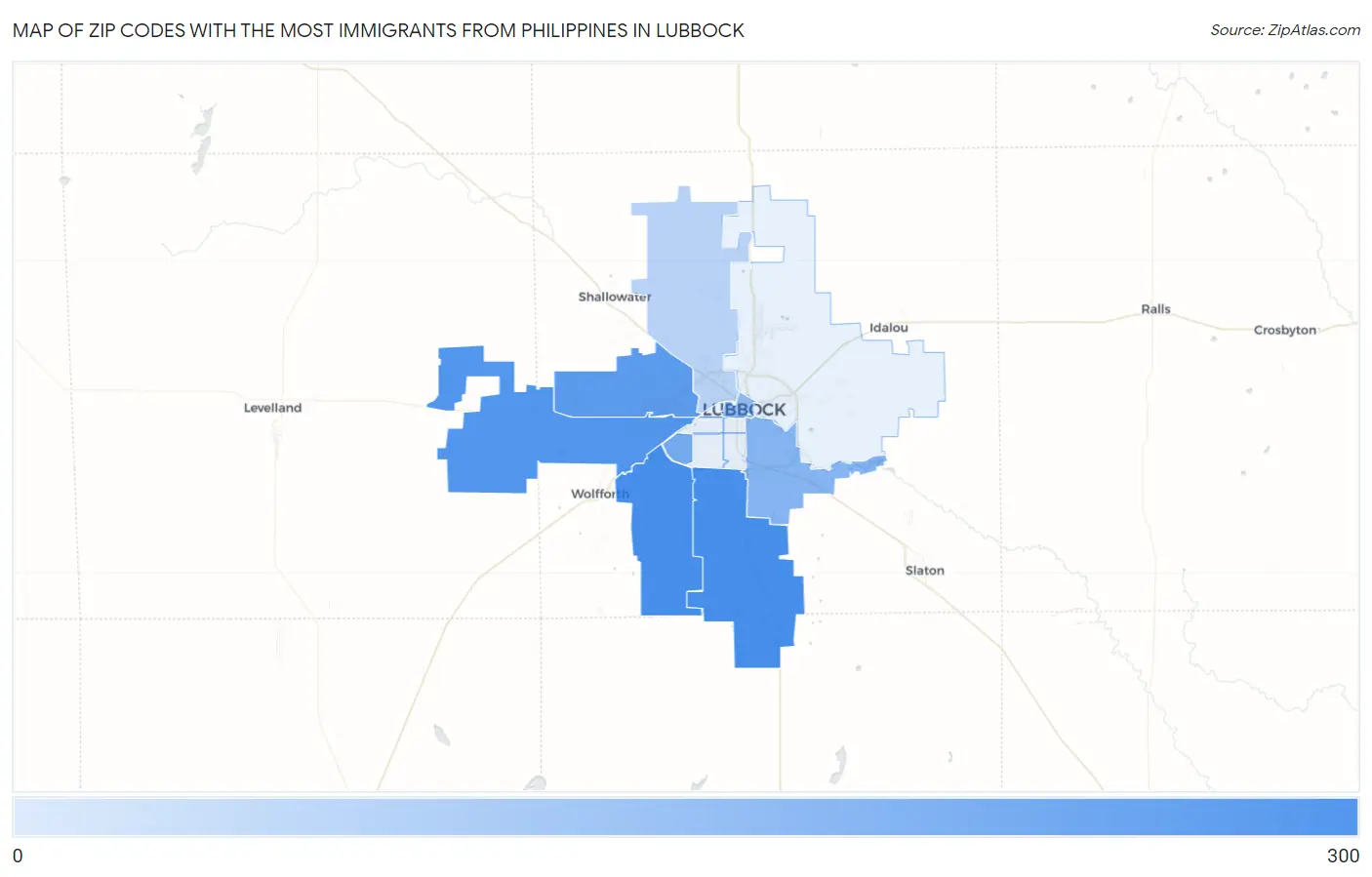 Zip Codes with the Most Immigrants from Philippines in Lubbock Map