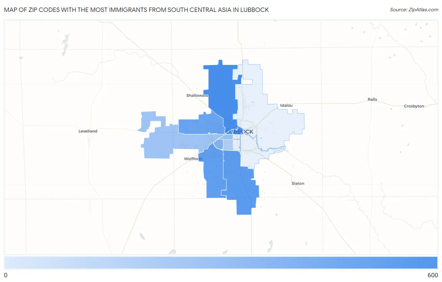 Zip Codes with the Most Immigrants from South Central Asia in Lubbock Map