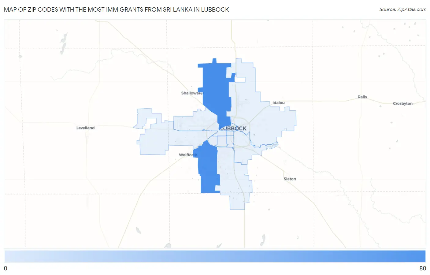 Zip Codes with the Most Immigrants from Sri Lanka in Lubbock Map